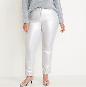 16 • Old Navy • Metallic Silver Shine High Waisted Vintage Slim Jeans